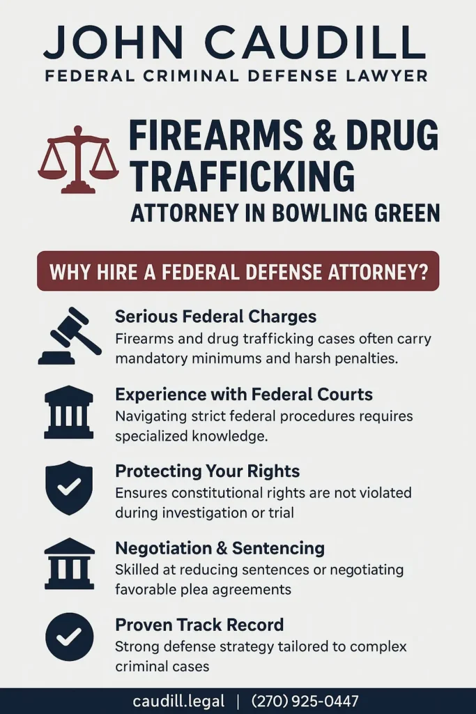 This infographic shows that Firearms & Drug Trafficking Attorney.